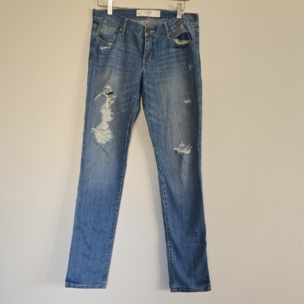 Abercrombie & Fitch Blue Distressed Erin Straight Leg Jeans 4 Long